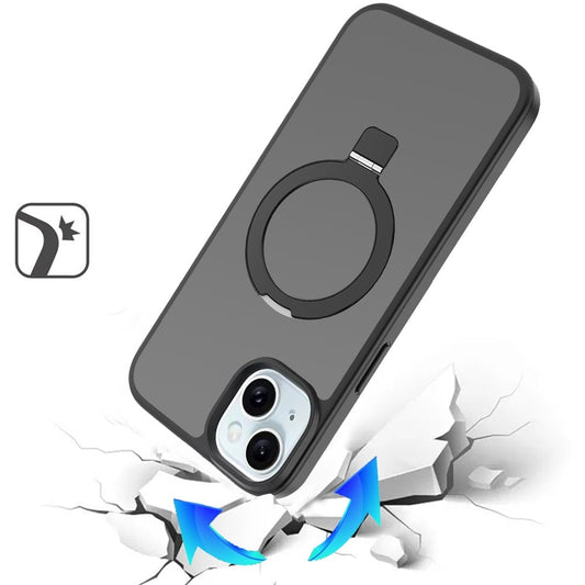 Phone Case for iPhone 14/13 (6.1") Magnetic Ring Stand Full Rotation Matte Shockproof Grip Anti Slip Durable Camera Protection Hybrid Cover