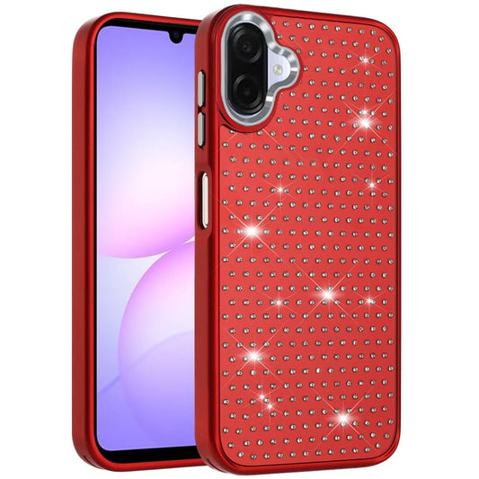 Phone Case Cover for Samsung Galaxy A07 4G Bling Diamond Metallic, Full Sparkle Chrome Edged Hybrid Protective Shockproof Cover Red