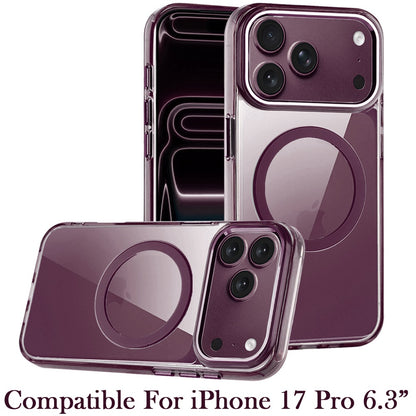Phone Case for Apple iPhone 18 Pro/ 17 Pro Magnetic Clear Acrylic Metal Button Camera Guard Shockproof Transparent Slim Grip Premium Hybrid Cover Purple