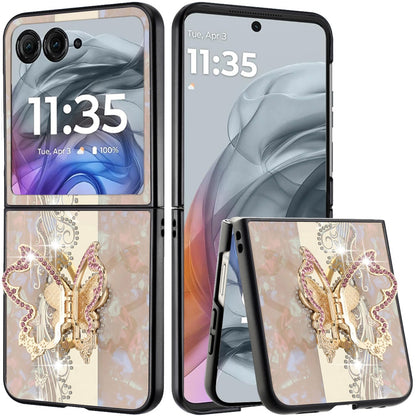 For Motorola Razr 2025 /2024 Diamonds 3D Butterfly Bling Sparkly Glitter Ornaments Engraving Hybrid with Stand Fashion Case Cover Enchanted Butterfly Gold