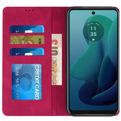 For Motorola Moto G 5G 2024 PU Vegan Leather Wallet Card Holder Magnetic Closure Shockproof Protection Secure Grip ID Cash Storage Case Cover Hotpink