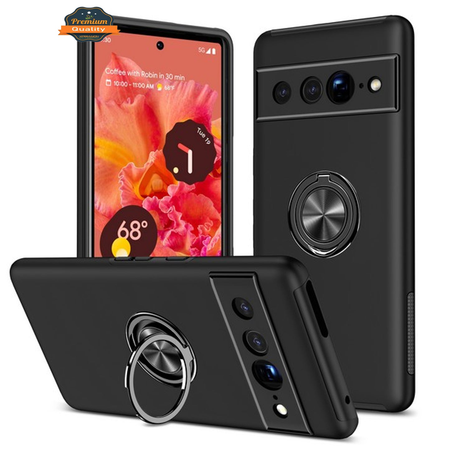 For Google Pixel 10 Pro XL Military Grade Hybrid Case with Flat Metal Ring 360° Rotation Kickstand, Slim Fit Back Hard PC Case Cover