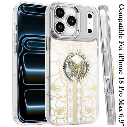 Phone Case for Apple iPhone 18 Pro Max Floral Butterfly Ring Stand Glitter Bling Shockproof Hybrid Luxury Fashion Protective Anti Slip Durable Grip Cover
