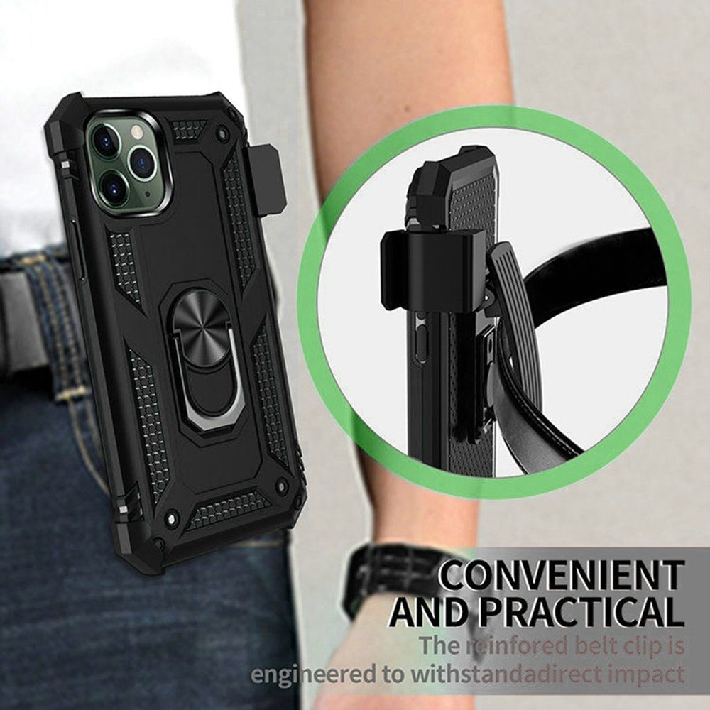 For Google Pixel 10 Pro XL Hybrid Combo Belt Clip Holster with Ring Stand Holder, Military Grade Fit Magnetic Car Mount Shockproof Case Cover Black