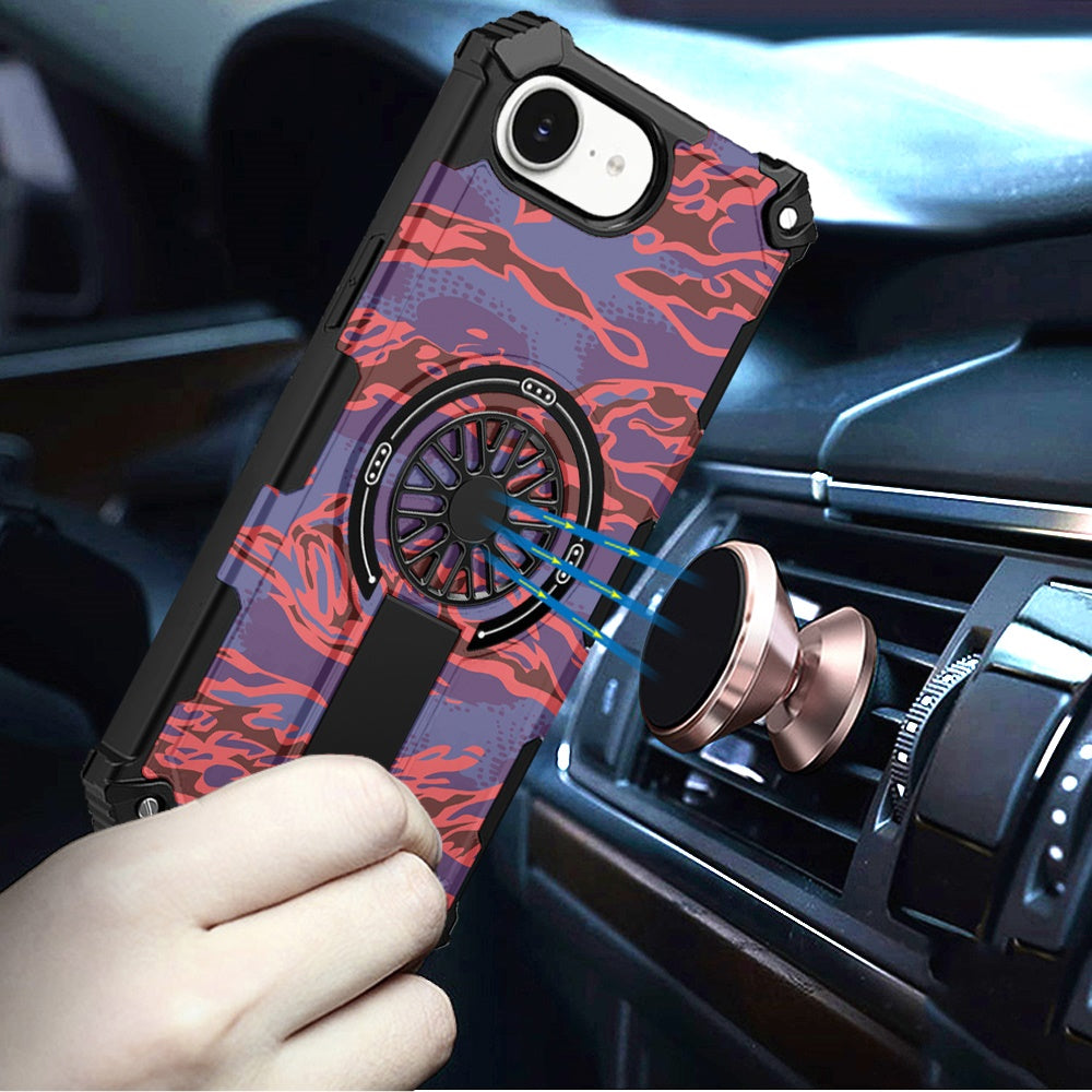 Phone Case for Apple iPhone 17E / iPhone 16E / iPhone SE4 Stylish Design Magnetic Car Mount Friendly Hybrid Rugged Grip Shockproof Kickstand Textured Armor Durable Cover Purple