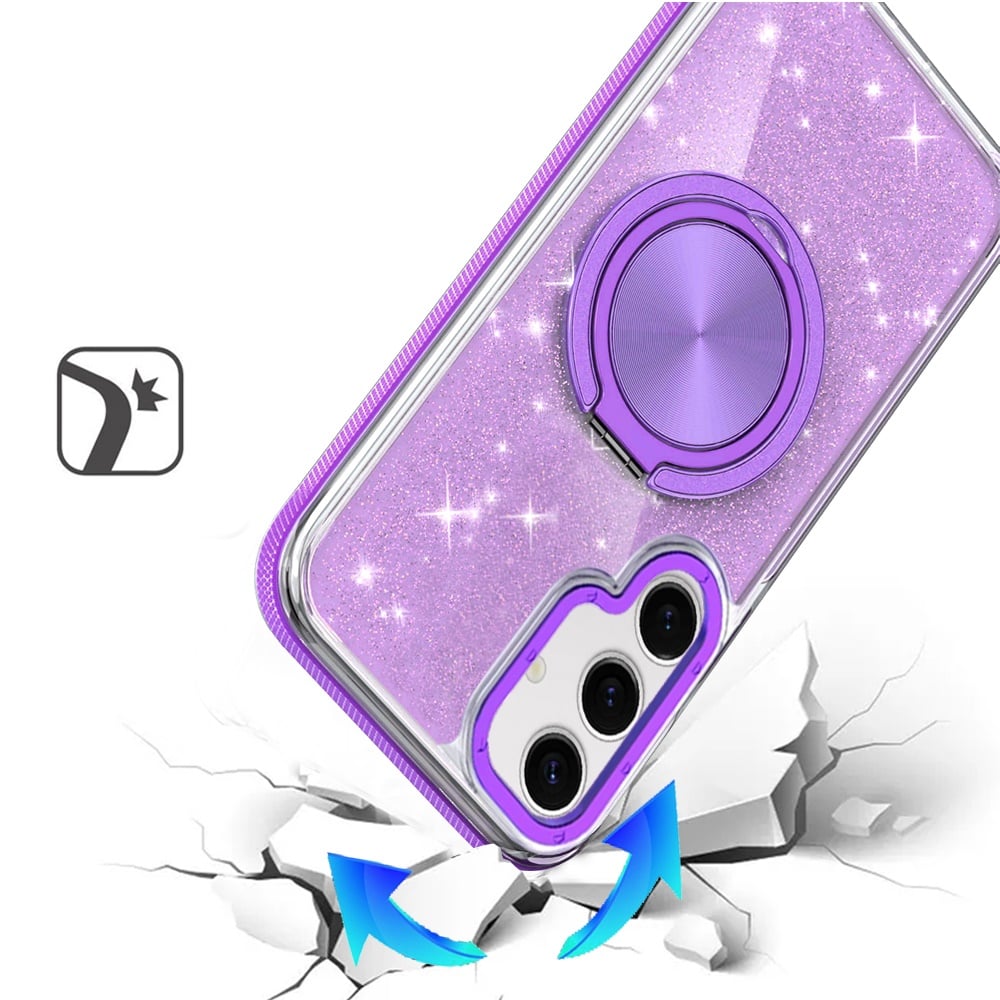 For Samsung Galaxy S24 FE Slim Bling Glitter Sparkly Shimmer Hybrid with Magnetic Ring and 360° Rotational Stand [Compatible with Magsafe] Case Cover Black