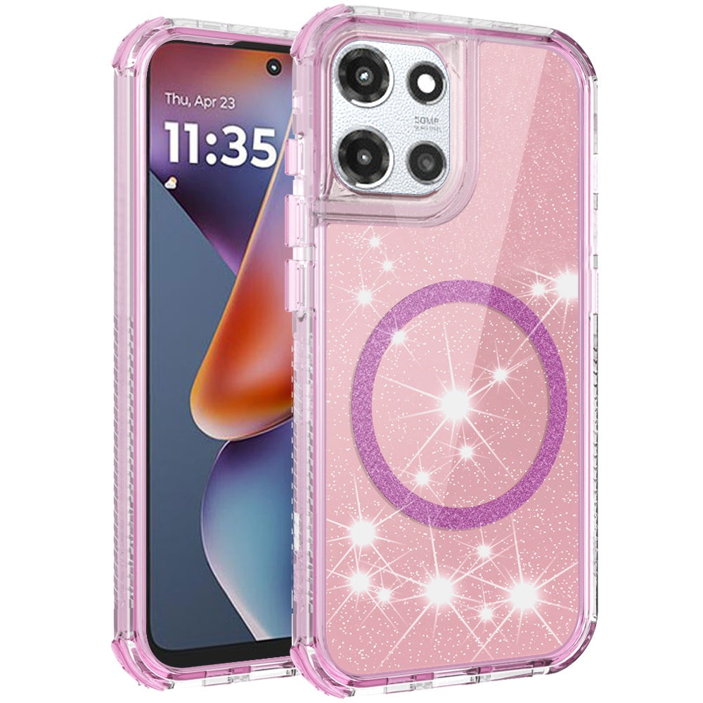 For Motorola Moto G 5G /Moto G 2025 Magnetic Circle Compatible with Magsafe, Hybrid Chrome 3in1 Transparent Shockproof TPU Bumper Case Cover
