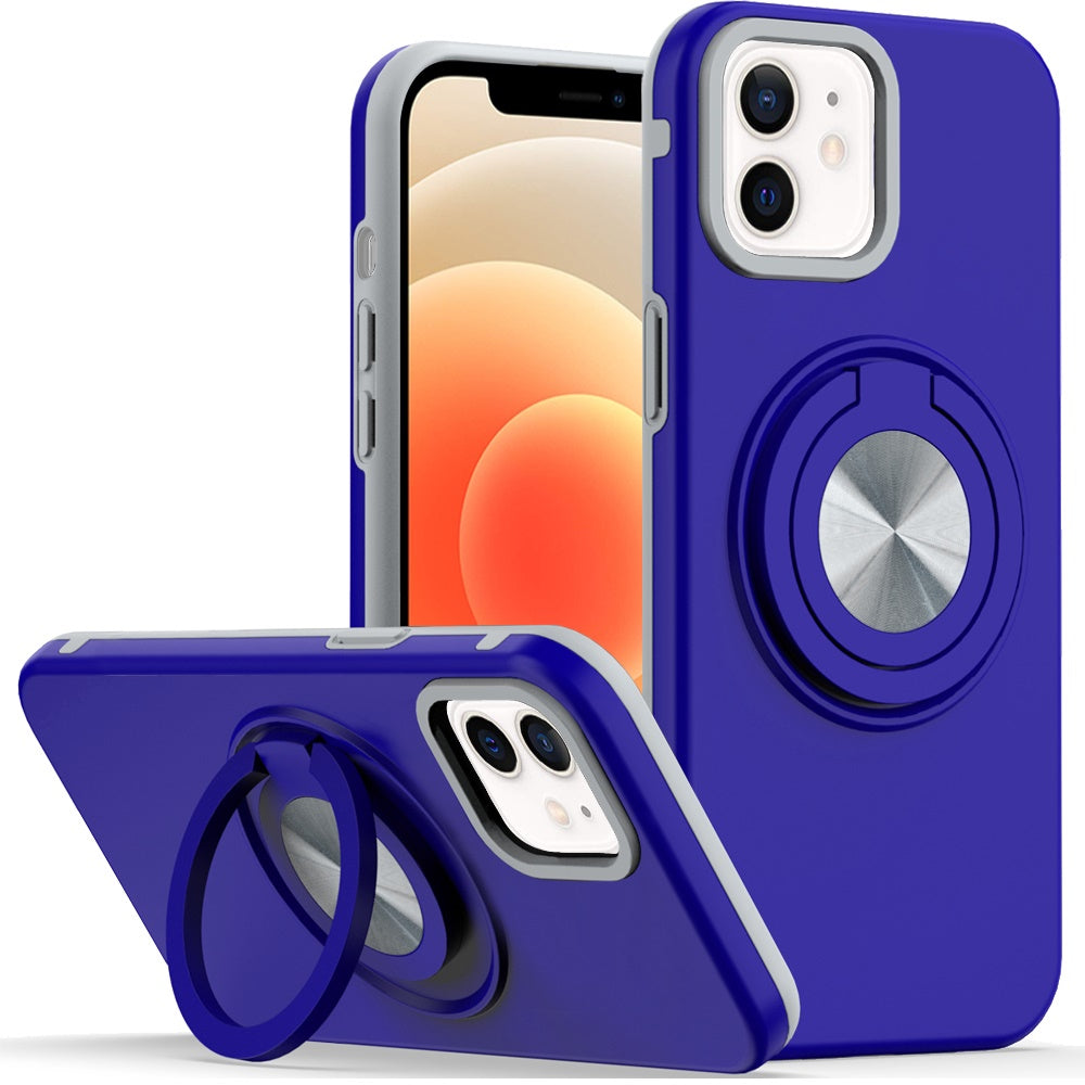 For Apple iPhone 11 Pro Max Metal Matte Hybrid with Invisible Rotational Ring Stand, Car Mount Friendly, Military Grade Slim Fit Sturdy Case Cover