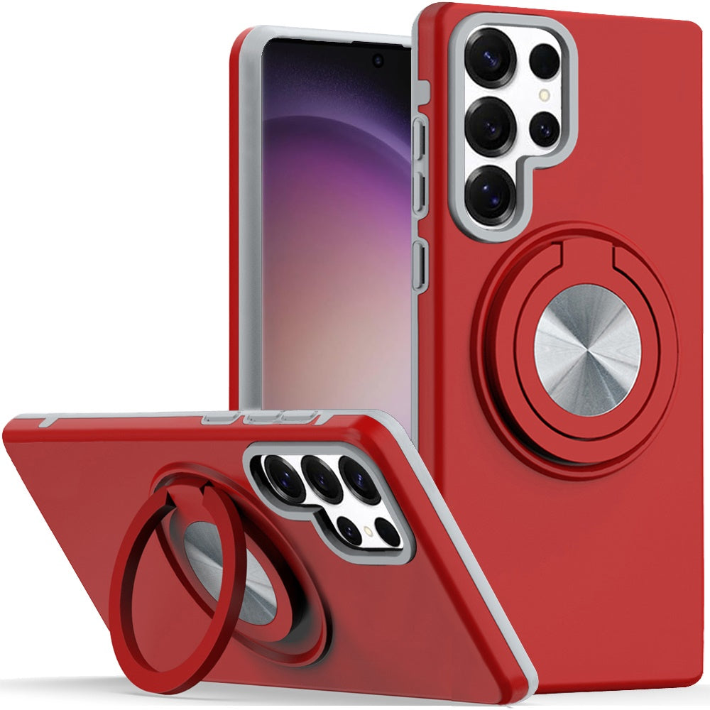 For Samsung Galaxy S23 Ultra Metal Matte Hybrid with Invisible Rotational Ring Stand, Car Mount Friendly, Military Grade Slim Fit Sturdy Case Cover