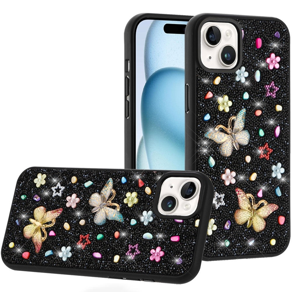 Phone Case for iPhone 15 Plus 3D Butterfly Diamond Bling Glitter Shockproof Stylish Protective Luxury Hybrid Sparkly Durable Grip Design Cover