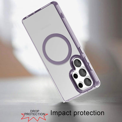 For Samsung Galaxy S23 Ultra Transparent Back Hybrid Case - Magnetic Circle, Color Frame, Metal Buttons, MagSafe Compatible Case Cover