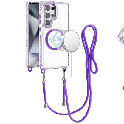 For Samsung Galaxy S25 Ultra Clear Magnetic Frame PC Back Shockproof Protective Case with Detachable Lanyard Strap, Compatible with MagSafe Case Cover