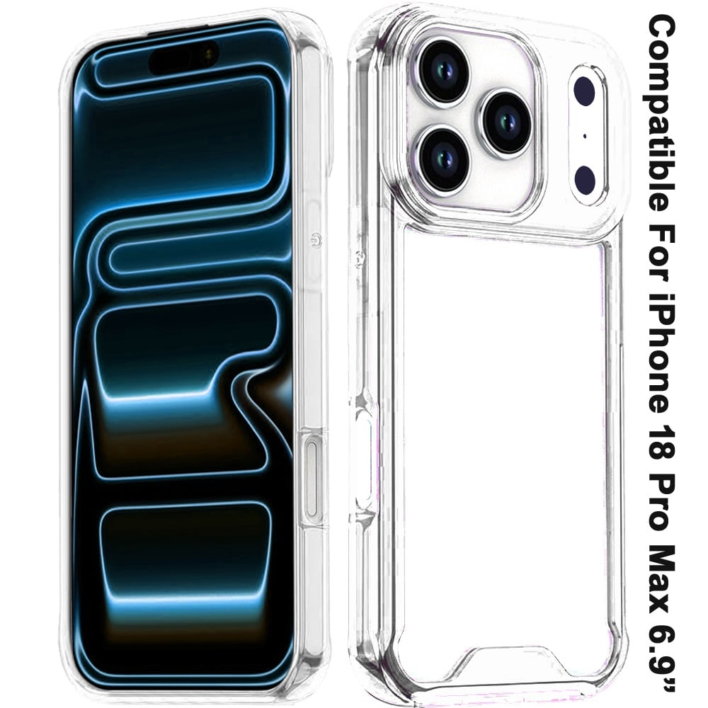 Phone Case for Apple iPhone 18 Pro Max Shockproof Transparent Hard PC TPU Hybrid Durable Frame Gummy Protective Slim Grip Lightweight Cover