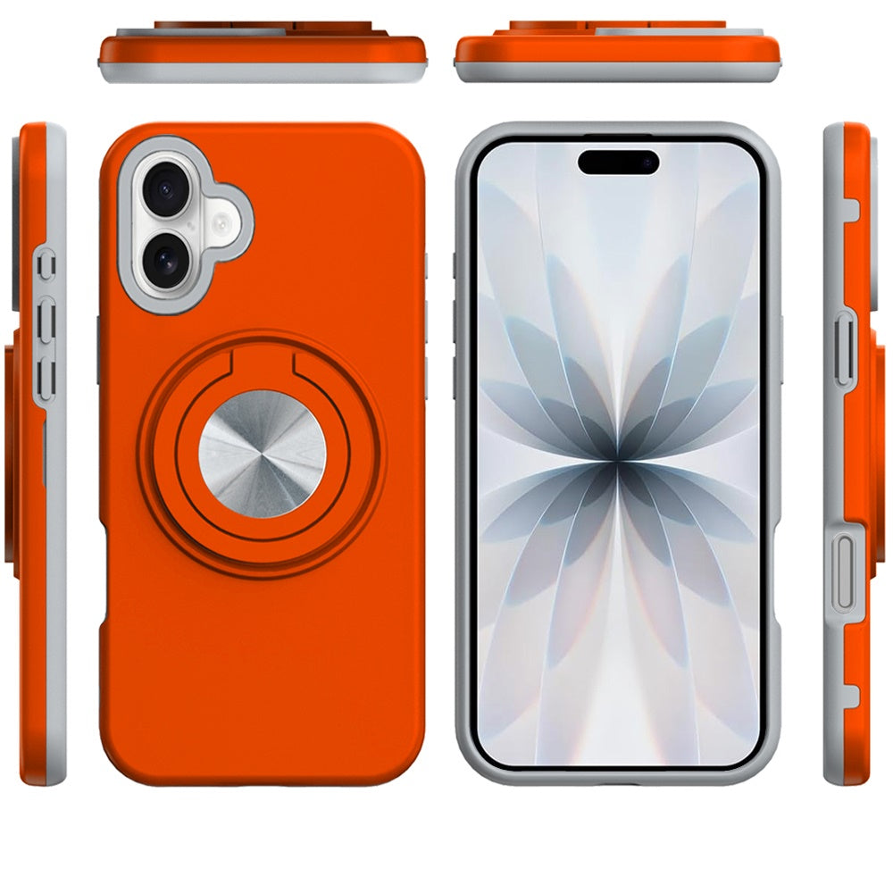 For Apple iPhone 17 Pro Max Metal Matte Hybrid with Invisible Rotational Ring Stand, Car Mount Friendly, Military Grade Slim Fit Sturdy Case Cover Cosmic Orange