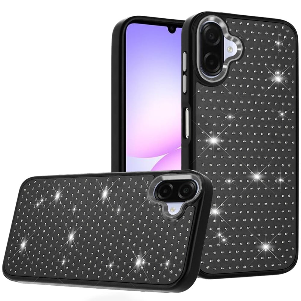 Phone Case Cover for Samsung Galaxy A07 4G Bling Diamond Metallic, Full Sparkle Chrome Edged Hybrid Protective Shockproof Cover Black