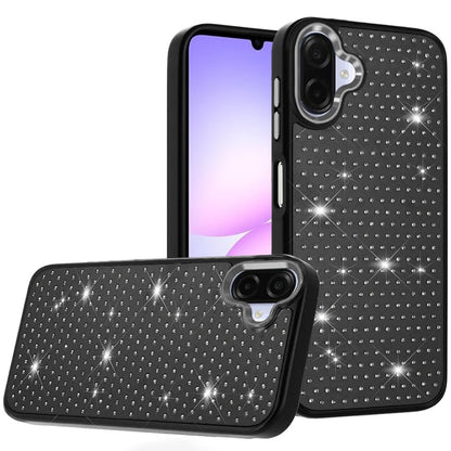 For Samsung Galaxy A07 Bling Diamond Metallic, Full Sparkle Chrome Edged Hybrid Protective Shockproof Case Cover Red