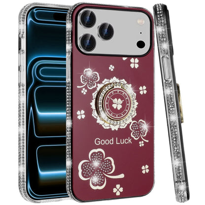 Phone Case for Apple iPhone 18 Pro Glitter Diamond Ring Stand Sparkle Rhinestone Edge AntiSlip Kickstand Luxury Fashion Bumper Shockproof Cover Purple