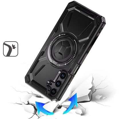For Samsung Galaxy S23 FE /Fan Edition Hybrid Magnetic Ring and 360° Rotational Kickstand with MagSafe Compatible, Military Grade Drop Protection Case Cover Black
