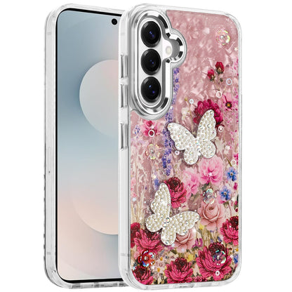 For Samsung Galaxy S26 Ultra Epoxy Glitter Flowers Bling 3D Butterfly Fashion TPU Hybrid with Shockproof Protection Case Cover