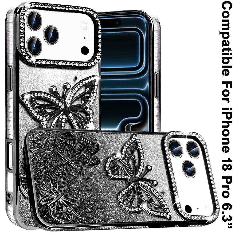Phone Case for Apple iPhone 18 Pro Butterfly Freedom Shimmer Glitter Thick TPU Shockproof Anti Slip Durable Protective Design Cover