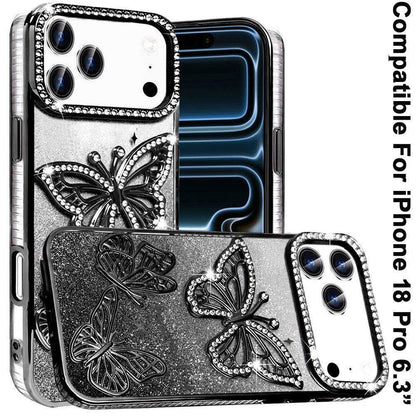 Phone Case for Apple iPhone 18 Pro Butterfly Freedom Shimmer Glitter Thick TPU Shockproof Anti Slip Durable Protective Design Cover