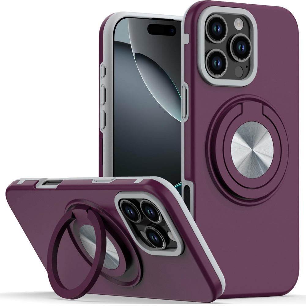 Phone Case for iPhone 16 Pro Max (6.9") Shockproof Magnetic Ring Stand Rotating CarMount Hybrid Metal Matte Finish AntiSlip Grip Kickstand Cover Red