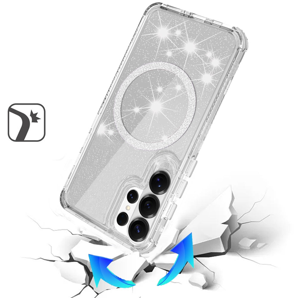 Phone Case for Samsung Galaxy S26 Ultra Magnetic Circle Glitter 3in1 Hybrid Shockproof Bling Protective Durable Crystal Clear Grip Slim Lightweight Cover