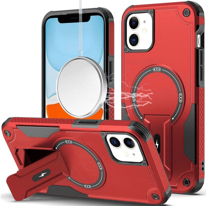 Phone Case for Apple iPhone 12 /12 Pro Magnetic Kickstand Rugged Shockproof Armor Grip Anti Slip Heavy Duty Protective Matte Stand Hybrid Cover Red