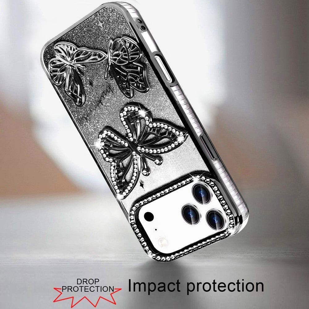 Phone Case for Apple iPhone 18 Pro Butterfly Freedom Shimmer Glitter Thick TPU Shockproof Anti Slip Durable Protective Design Cover