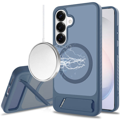 Phone Case for Samsung Galaxy S26 FE /Fan Edition Matte Magnetic Metal Kickstand Shockproof Grip Anti Slip Durable Protective Heavy Duty Hybrid Cover Blue