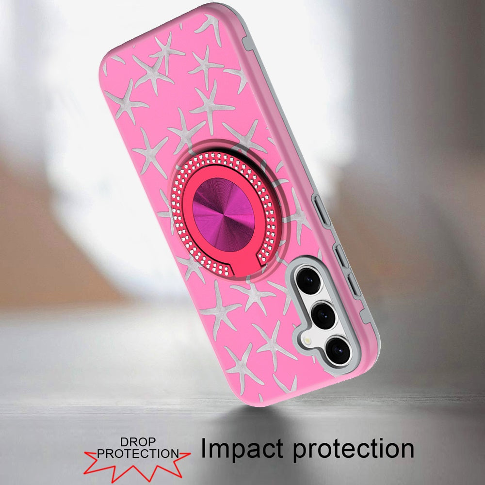 For Samsung Galaxy S26 Pattern Design Hybrid with Invisible Ring Stand & Magnetic Back, Shockproof Protective Grip Case Cover