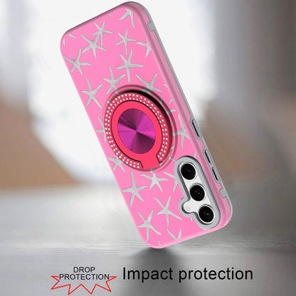 For Samsung Galaxy S26+ / S26 Plus Pattern Design Hybrid with Invisible Ring Stand & Magnetic Back, Shockproof Protective Grip Case Cover