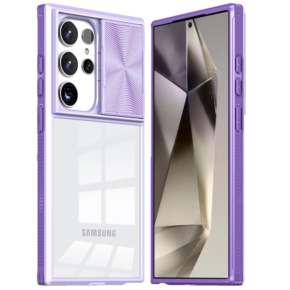 For Samsung Galaxy S25 Ultra Hybrid Cases with Sliding Camera Cover Transparent Shockproof Bumper TPU Protective Case Cover