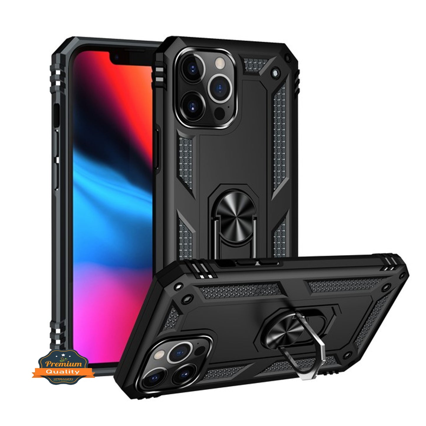 For Apple iPhone 15 Pro (6.1") Shockproof Hybrid Dual Layer TPU with Ring Stand Metal Kickstand Heavy Duty Armor  Phone Case Cover