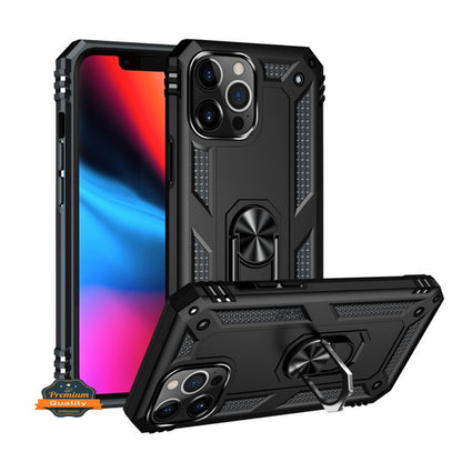 For Apple iPhone 15 Pro (6.1") Shockproof Hybrid Dual Layer TPU with Ring Stand Metal Kickstand Heavy Duty Armor  Phone Case Cover