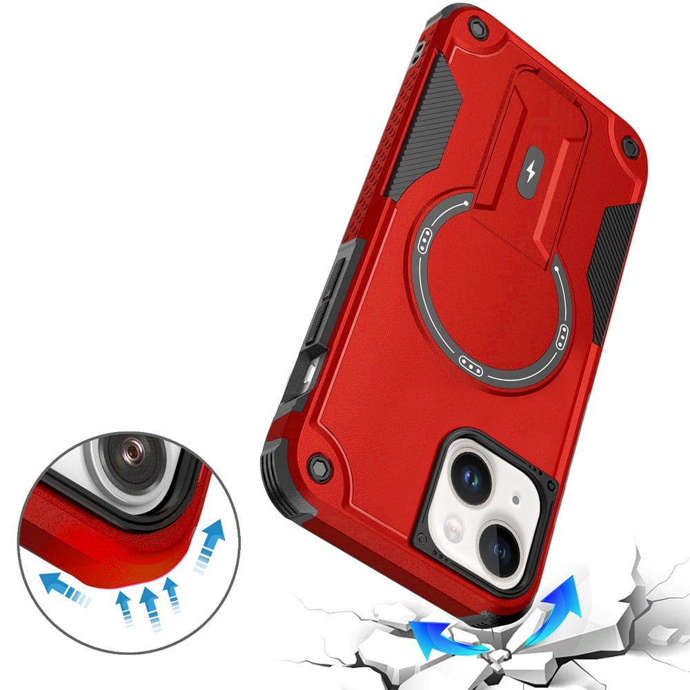Phone Case for iPhone 15 Plus Magnetic Kickstand Rugged Shockproof Armor Grip Anti Slip Heavy Duty Protective Matte Stand Hybrid Cover Red
