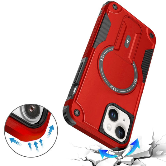 Phone Case for iPhone 15 Plus Magnetic Kickstand Rugged Shockproof Armor Grip Anti Slip Heavy Duty Protective Matte Stand Hybrid Cover Red