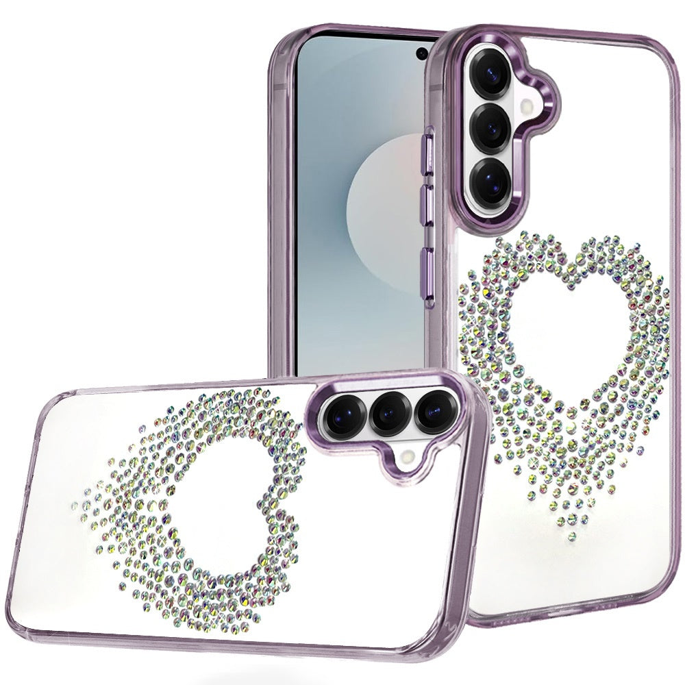 For Samsung Galaxy S26+ / S26 Plus Angel Hearts Bling Glitter Diamond Hybrid TPU Cover, Colorful Frame Shockproof Protective Back Case Cover