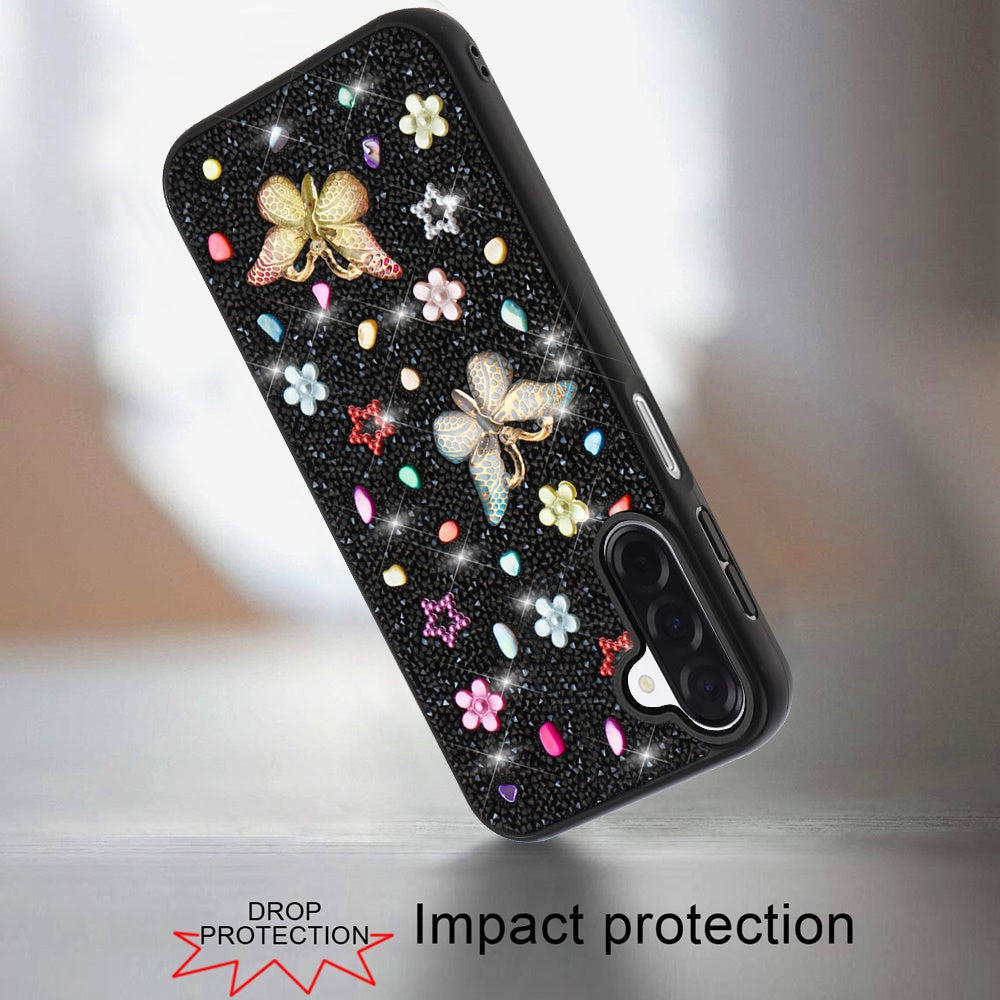 For Samsung Galaxy A17 5G Diamond Butterfly 3D Glitter Bling Design, Slim Hybrid Sparkle Protective Cover TPU for Women Girls Case Cover