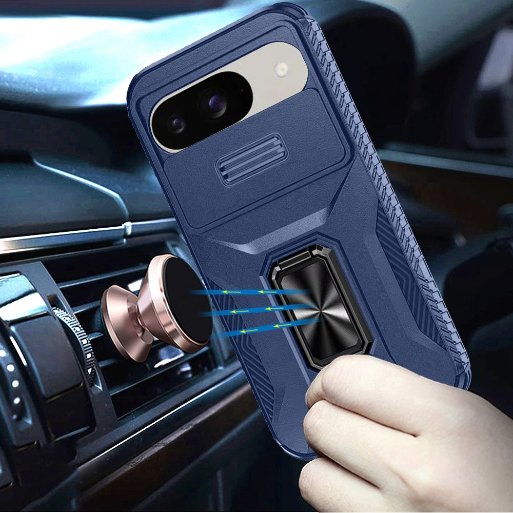 For Google Pixel 9 Pro XL (6.8") Camera Cover Phone Case with Magnetic Rotation Ring Stand [Military Grade] Hybrid Hard TPU Shockproof Case Cover