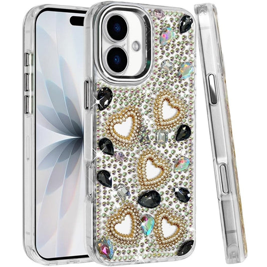 Phone Case for Apple iPhone 17 (6.3") Luxury Crystal Heart Rhinestone Diamond Bling Shockproof Hybrid Glitter Protective Stylish Durable Grip Cover