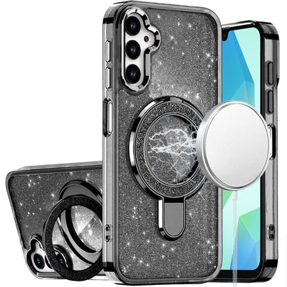 For Samsung Galaxy S26 Ultra Transparent Glitter Bling Case with Rotating Magnetic Ring Stand, Shockproof Hybrid Case Cover