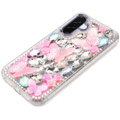 Phone Case for Samsung Galaxy A27 Luxury 3D Floral Butterfly Bling Rhinestone Glitter Shockproof Stylish Protective Hybrid Designer Metallic Cover