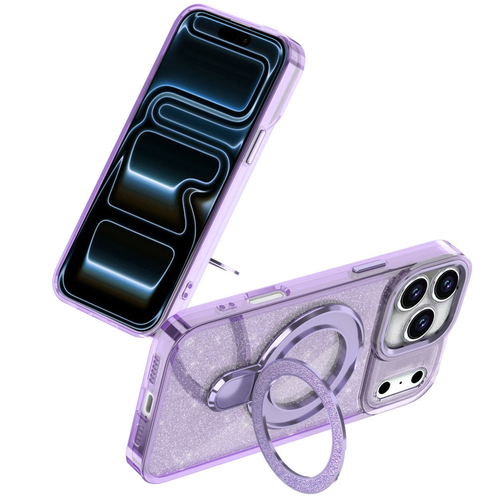 Phone Case for Apple iPhone 18 Pro Max Colofull Transparent Glitter Magnetic Ring Stand Shockproof Rotating Grip Protective Hybrid Durable Cover