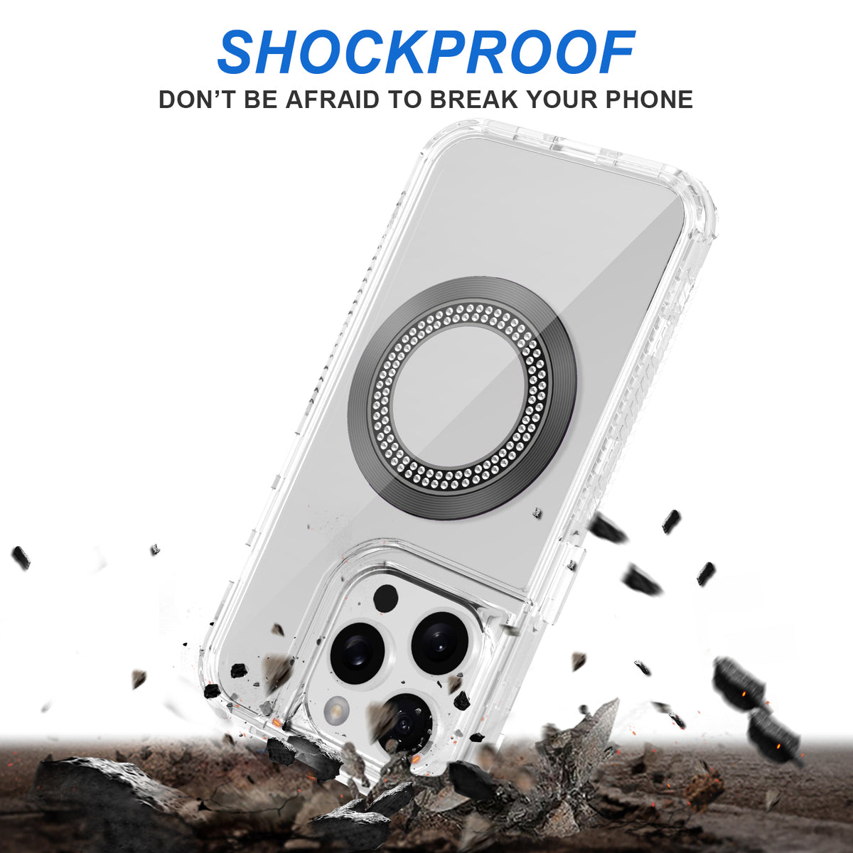 For Apple iPhone 17 Pro Max Magnetic Circle Compatible with Magsafe, Hybrid Chrome 3in1 Transparent Shockproof TPU Bumper Case Cover