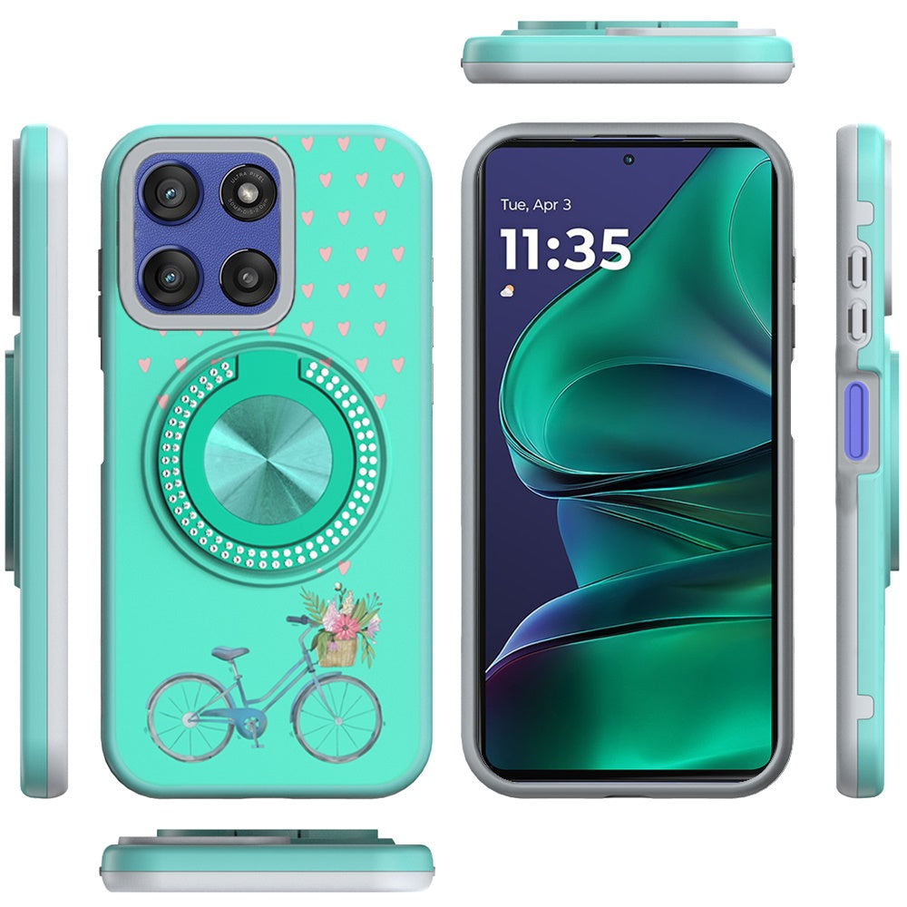 For Motorola Moto G Stylus 5G 2026 /2025 Pattern Design Hybrid with Invisible Ring Stand & Magnetic Back, Shockproof Protective Grip Case Cover
