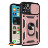 For Apple iPhone 15 Pro (6.1") Built in Sliding Camera Lens Protection & Finger Ring Stand Holder Hybrid Shockproof  Phone Case Cover