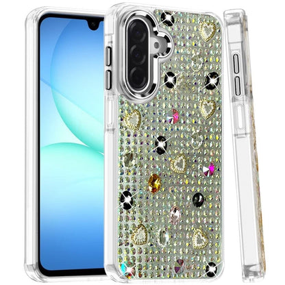 Phone Case for Galaxy A17 5G Chrome Fashion Hybrid Bling Diamond Heart Rhinestone Decorative Stones Sparkling Embellished Design Cover