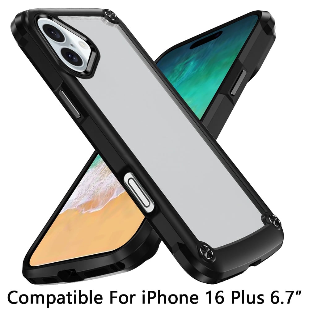 For Apple iPhone 16 Plus Hybrid Transparent Rubber with Metal Buttons & Camera Edges Hard TPU Corner Frame Bumper Case Cover Red