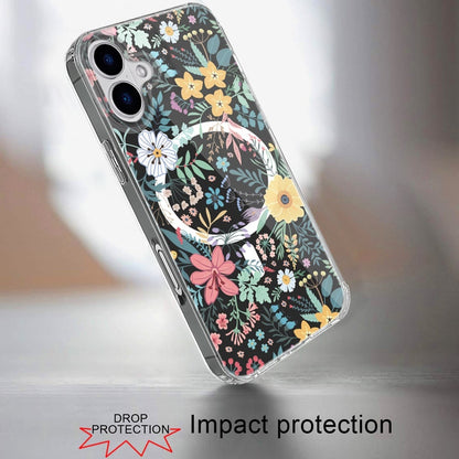 For iPhone 16 (6.1") Hybrid Flower Design Stylish Fashion Case, MagSafe Compatible, Thick Shockproof Hard PC Case Cover Wildflower